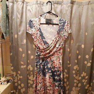 Leota, faux wrap dress. Flower print.
